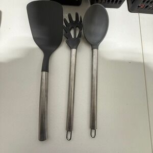 Sabatier 3pc Kitchen Utensil Set Stainless Steel Nylon Spatula Pasta Spoon Gray‎